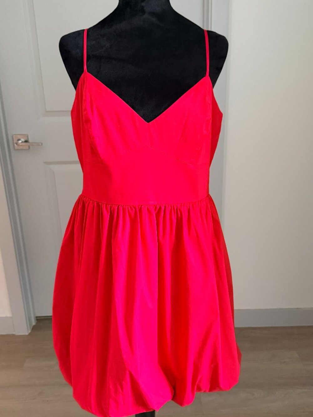Express Poplin Red Bubble Mini Spaghetti Strap Dress Sz Large Party Cocktail